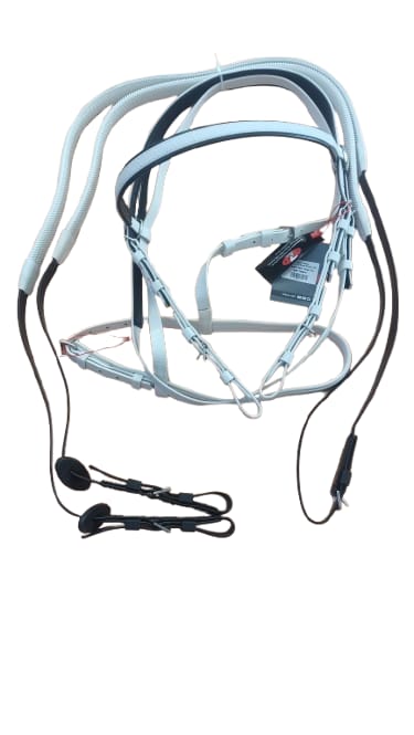 Race Bridle Set W/Rein And Cavesson White/Black Trim